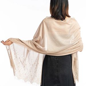 Fashion Solid Lace Hollow Printed Silk Scarf Female Summer Thin Long Mesh Tassel Wedding Evening Dress Cloak Sunscreen Shawl R16 240312