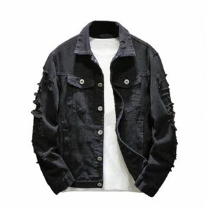 s-3xl Fi Denim Jacket Men Ripped Holes Mens Pink black Jean Jackets Gnt Wed Mens Denim Coat 09bY#