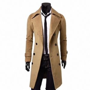 autumn and Winter Men's Lg Windbreaker Men's High-quality Slim Fit Solid Color Men's Jacket Double Breasted Windproof Coat R1MO#