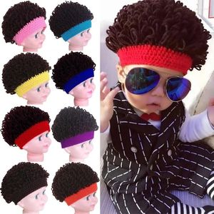 Berets Novelty Kids Baby Party Hat Boys Girls Handmade Woolen Explosive Head Children's Wig Knitted Curly 1-5 Years