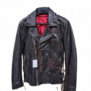 men's Vintage Black Autumn Jacket Motorcycle Style Plus Size 6XL Natural Thick Cowhide Winter Biker Genuine Leather Coats 93Jv#