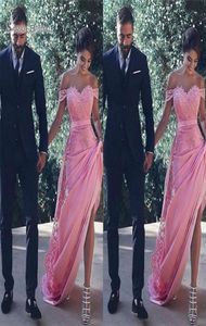 2019 розовое платье для выпускного вечера с открытыми плечами и аппликациями, высококачественное кружевное и атласное платье без рукавов, Vestidos De Novia, вечернее платье7323274