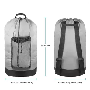 Laundry Bags Bag Backpack With Shoulder Straps Mesh Pocket Durable Nylon Clothes Hamper Drawstring Closure Washable