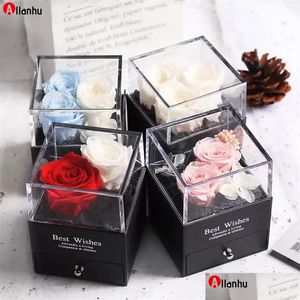 Decorative Flowers & Wreaths 2021 Preserved In Glass Dome Eternal Rose Decoration Red Ecuador Gift Box Can Put Ring Valentines Day Bir Dhnkl