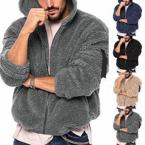 Mens Teddy Bear Fleece Coat Winter Autumn Warm LG Sleeve Jacket Fluffy Hooded Outwear Jumper Hoodies Windbreaker C0GM#