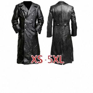 Mäns tyska klassiker WW2 Military Uniform Officer Black Leather Trench Coat V7ns#