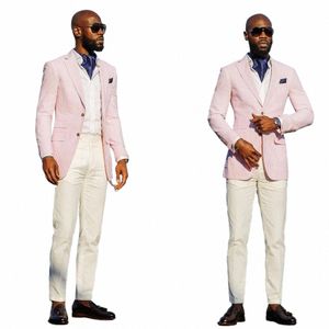 Pink Stripe Men Tuxedos Slim Fit 1 Piece Costom Made notched Lapel Pocket Blazer Smart Casual Wedding Party Daily Jacket V6HX#