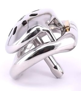 Super Small Male Cock Cage Stainless Steel Arc Penis ring Metal Chastity Devices with Urethral Sound Dilator Stealth Locks Sex2195708