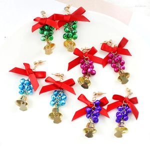 Dangle Earrings Fashion Christmas Gifts Mixed Color Jingle Bells Red Bowknot Long For Women Girls Drop Earring Year