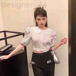 Women's T-Shirt designer Designer T-shirt Vertical Stripe Hem Bowknot Summer Cute Style Half Sleeve Bubble Shirts 6D2F