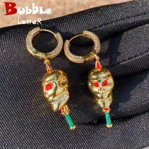 Bubble Letter Iced Out Earring for Women Skull Drop Ear Cuff Real Gold Plated Hip Hop Fashion Jewelry Trend 240323