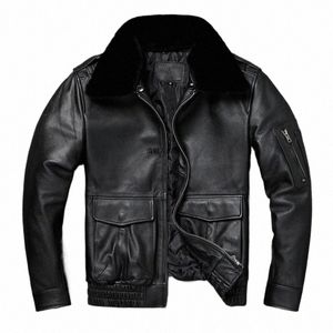 men's A2 Bomber Jacket Classic style oversize fur collar flight coat genuine leather jacket additi m cott 885q#