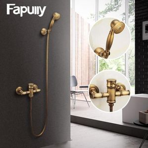 Fapully Stile Antico Ottone Rame Rotondo Doccia a mano Rubinetto per vasca da bagno Bagno di lusso a pioggia Soffione doccia a parete HS1276169771