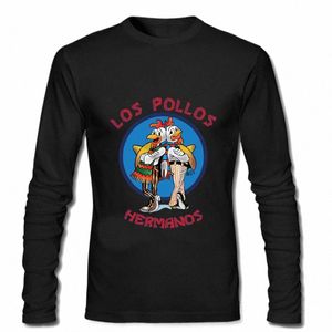 T-shirt uomo uomo personalizzata manica Lg Breaking Bad camicia LOS POLLOS Hermanos T-shirt pollo uomo Hip Hop nero T XS-2XL k9N2 #