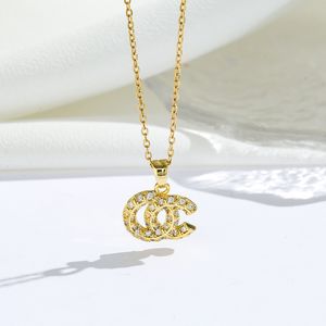 Retro Designer Brand C - Double Letter Pendant Necklaces Chain Gold Plated Crysatl Rhinestone Sweater Newklace for Women Wedding Jewerlry Accessories