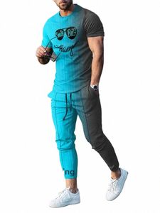 FI Men Tshirt garnitury Tracki 3D Drukowane stroje Summer Sportswear krótkie rękawowe t-shirt LG Pants 2-częściowe zestawy 65 MB#