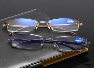 Men rimless reading glasses bifocal far near anti blue light magnification women presbyopic glasses253y7608030