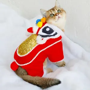 Cão vestuário primavera festival gato casaco inverno animal de estimação leão dança roupas filhote de cachorro traje pequeno tang terno para o ano