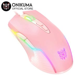 Myse Onikuma 6400 DPI przewodowe gaming myszy oddychanie LED Optyczne optyczne USB 7 przyciski Gamer Komputer Różowe myszy na laptop komputer komputerowy