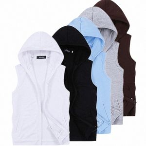 2024 New Men's Sleevel Hooded Jacket Zipper Ctrol White Blue Grey This Coat Is Perfect for Spring Summer Fall 5xl 55SK#