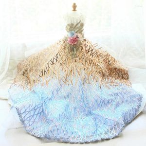 Cão vestuário artesanal roupas de luxo pet trailing vestido de casamento azul ouro lantejoulas bordado gradiente cor vestido brilhante aparas saia