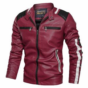 winter PU Jacket Stand Collar Color Matching High-quality Leather Jacket Casual Fi Tight Motorcycle Leather Jacket Coats e6vG#