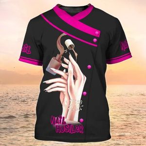 TShirt Top Nail Technician 3D Printing Art Shirt Uniform Womens Clothing 2023 Latest Fashion Pink Femboy Friends 240318