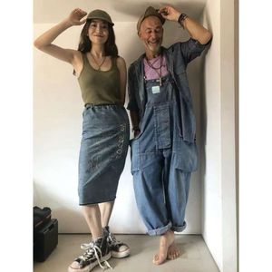 American Style Amikaki Washed and Worn-out Denim Overalls, Men's Fashion Label Cargo Multi Pocket Camisole Jumpsuit