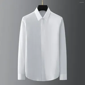 Мужские повседневные рубашки Высококачественная универсальная классическая трендовая простая черно-белая негладильная облегающая рубашка с длинными рукавами