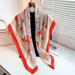 Scarves Women Silk Sqaure Scarf Print 110 110cm Big Shawl Hijab Female Muslim Head Bandana Wrap Handle Band