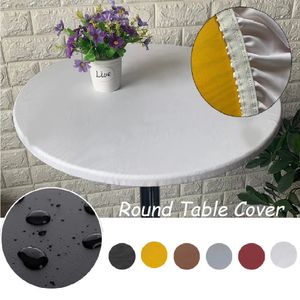 1pcs Round Elastic Table Cover Protector Cloth Waterproof Polyester Tablecloth Catering Fitted with Edged 240312