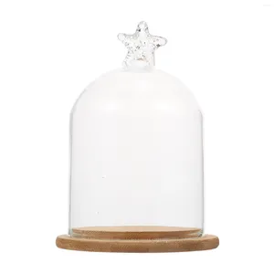 Vasos de vidro Cloche Dome Clear Display Bell Jar Redondo Top Handle Base de Madeira 15x10cm Flor Seca Frascos de Armazenamento DIY Globos de Neve Bolo