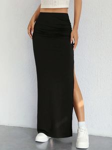 Kjolar Legant Spring-Fall Bodycon kjol Chic High Split Solid Color DrableKnit Fabric Flicking Easy Care Women's Fashion