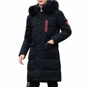 winter Thick Warm Parka Men Hooded Jacket Mid-length Cott Padded Jacket Windproof Fur Collar Lg Sleeve Slim Coat Windbreaker 26nR#