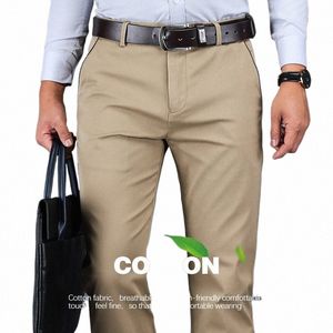 4 colori 98% Cott pantaloni casual da uomo 2023 nuovo stile classico dritto pantaloni larghi a vita alta elastici vestiti di marca maschili 02Ql #