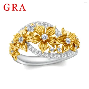 Кольца кластера Уникальное трендовое кольцо из муассанита с цветком и сертификатом Роскошное обручальное кольцо для женщин Распродажа ювелирных аксессуаров для помолвки