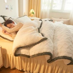 Sängkläder sätter vinter tjock varm imitation lamm ull lyx set hem textilier plysch täcke täcke lakan kudde 4 st sängkläder