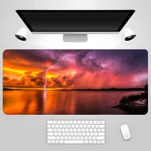 Almofadas céu trovão relâmpago escritório ratos gamer macio mouse pad gaming mouse teclado lockedge gamer mesa tapete computador