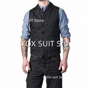 Herrdräkt Vest Slim Fit Single Breasted Sleewel Jacket Steampunk Wedding Groom Chalecos U8LP#