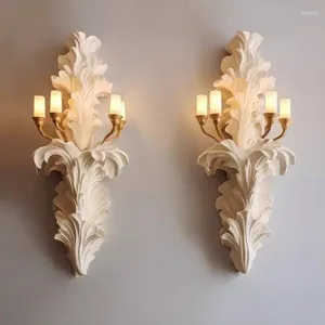 Wall Lamp French Style Cream Living Room Vintage Plaster Light Designer Embossed Art Tv Background Led Sconces