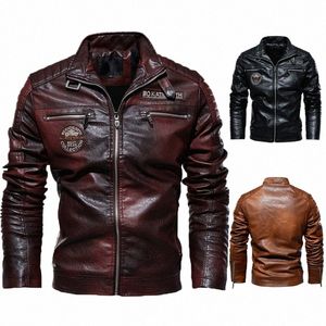 new fi everything leather jacket 2022pu leather coat European and American motorcycle suit plus veet leather men's coat n7yp#