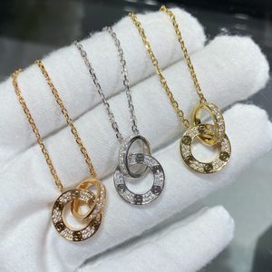 Classic Jewelry Designer Brand C Diamond Double Circles Necklace for Women