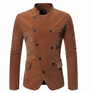 Shenrun Blazers Masculinos Preto Vinho Vermelho Café Outono Inverno Casual Gola Terno Jaqueta De Veludo Jaquetas Masculinas Dupla Breasted w0t5 #