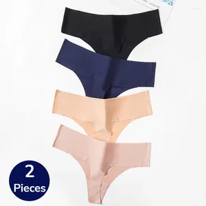 Calcinha feminina Giczi 2 Pçs / set Tangas Sem Costura Cetim De Seda Roupa Interior Feminina Sexy Lingerie Esporte Aconchegante G-Strings Calcinha de Alta Qualidade