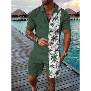 Hawaiian Mens Tracksuit 3D Printed Beach Polo Shirt Shorts Set 2-Piece Mens Overized Shorts Set Herrkläder 240326