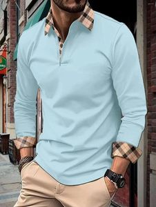 Herrpolos långärmad poloskjorta överdimensionerade fast färg casual vår och hösten grundläggande män kläder