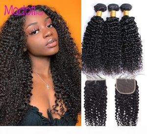 Indian Kinky Curly Human Hair Bundles With Closure Middle Brown HD Swiss Lace Closure Human Hair 3 Bundles With Closure Remy Hair 1950602