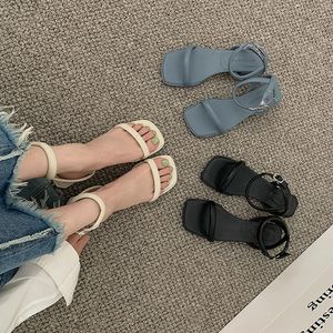 S Sandals Autumn And Beach Summer Women Thick Heel Metal Buckle Retro White Fairy Shoes andals hoes