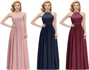 Imagem real designer blush rosa vestidos de dama de honra sexy halter renda chiffon até o chão vestido de dama de honra cps10723270704