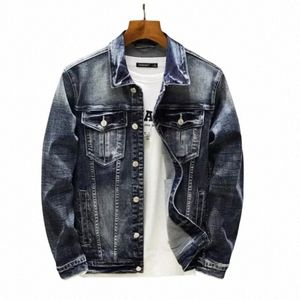 autunno uomo di alta qualità stretch giacca di jeans skinny Butt Retro Slim Street Wear moto giacca di jeans casual Plus Size 5XL 38E0 #